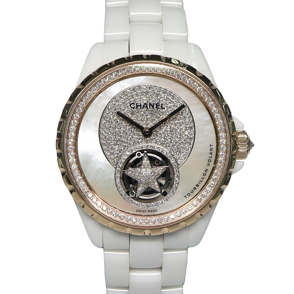 【名古屋】【CHANEL】シャネル J12 フライングトゥールビヨン 38MM H4563 ホワイト PG CE TI ダイヤ シェル 手巻 ユニセックス腕時計 男女【中古】