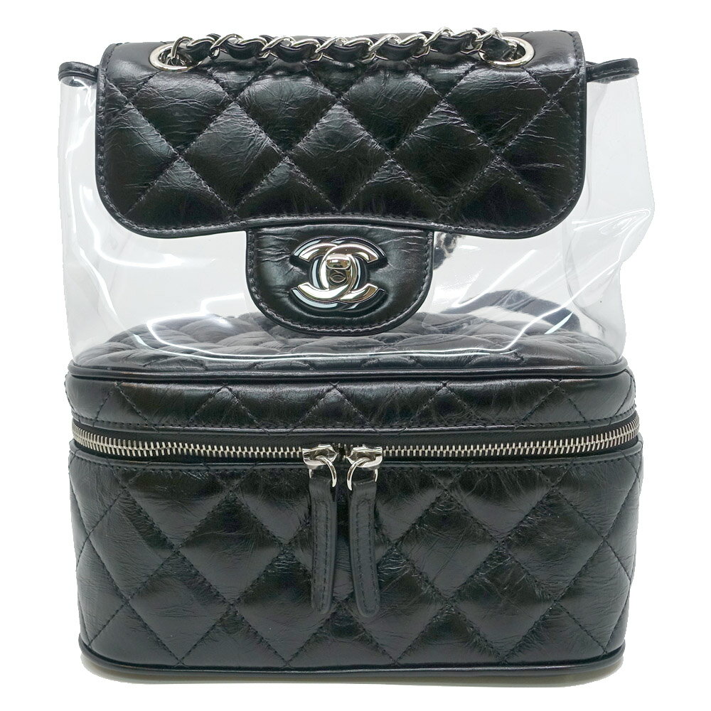 【最大3万円クーポン 6/4 20:00~】【栄】【CHANEL】シャネル マトラッセ クリアバックパック A57826 ココマーク ブラック 黒 シルバー金具 デイバック レディース 女性 箱【未使用】【中古】