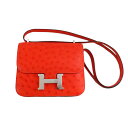 【最大3万円割引クーポン 5/1~】【天白】【HERMES】エルメス コンスタンス ミニ ローズテキサス オーストリッチ シルバー金具 U刻印 2022年頃製造...