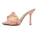 【名東】【BOTTEGA VENETA】ボッテガ ヴェネタ リド ミュール メタリックピンク サイズ38 イントレチャート ヒール サンダル レディース 女 靴...
