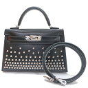 【最大3万円割引クーポン 5/1~】【天白】【HERMES】エルメス ケリーミニ クルーテ ボックスカーフ BK シルバー金具 B刻印 2023年製造 スタッズ...