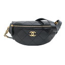 【最大3万円割引クーポン 5/1~】【名東】【CHANEL】シャネル ウエストバッグ ラムスキン ブラック 黒 ボディバッグ GD金具 AS4860 レディース...