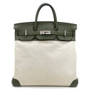 【天白】【HERMES】エルメス オータクロア 40 カーキ U刻印 シルバー金具 トゴ トワルアッシュ ヴェールヴェロネーゼ エクリュ ハンドバッグ 【中古】