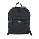 【天白】【PRADA】プラダ バックパック ナイロン レザー リュック 三角ロゴ デイパック ブラック 黒 シルバー金具 レディース ユニセックス 鞄【中古】
