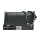 【名東】【サマーセール】【CHANEL】シャネル ボーイシャネル チェーンショルダーバッグ マトラッセ SV金具 黒色 ブラック レディース【中古】