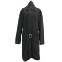 【天白】【HERMES】エルメス ロングコート ブラック サイズ46表記 PT9017 シルバー金具 ダークブラウン レザー ベルト レディース メンズ アウタ...