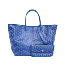 【最大3万円割引クーポン 5/1~】【天白】【GOYARD】ゴヤール サンルイPM ヘリンボーン トートバッグ ブルー レザー キャンバス ポーチ付 メンズ レ...