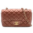 【最大3万円割引クーポン 5/1~】【天白】【CHANEL】シャネル ミニフラップ ショルダーバッグ メタリックブロンズ ラムスキン ココマーク【中古】