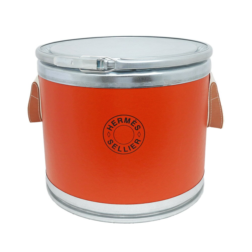 【名東】【HERMES】エルメス サドルボックス スモール セリエ オレンジ マットシルバー金具 インテリア 小物入れ 収納ボックス【未使用】【中古】
