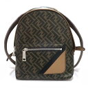 【栄】【FENDI】フェンディ ダイアゴナル キオード ミディアム バックパック リュックサック 7VZ077 FFキャンバス ブラウン シルバー金具 鞄 メン...