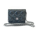 【最大3万円割引クーポン 5/1~】【栄】【CHANEL】シャネル ココマーク マトラッセ チェーン ショルダー 二つ折り財布 ウォレット ラムスキン ブラック...