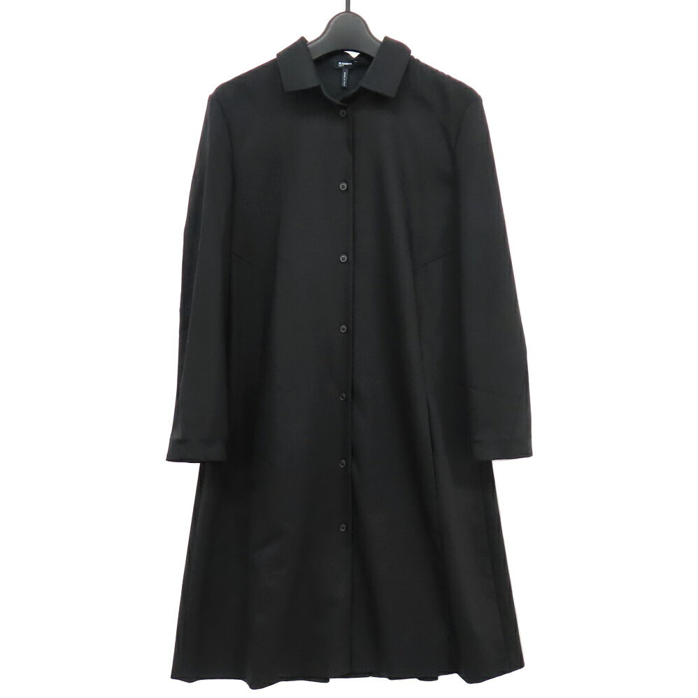 【名古屋】【JIL SANDER】ジルサンダー ネイビー シャツワンピース 長袖 ウール サイズ36 ブラック バックプリーツ アパレル 服 レディース【中古】
