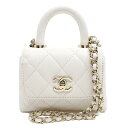 【最大3万円割引クーポン 5/1~】【栄】【CHANEL】シャネル バッグ ココハンドル マイクロ AP4245 マトラッセ ココマーク キャビアスキン ホワイ...