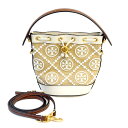 【栄】【TORYBURCH】トリーバーチ ストロー レザー 巾着 ワンハンドル ショルダーバッグ ハンドバッグ 2WAY ホワイト ブラウン ゴールド金具 スト...