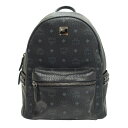 【最大3万円割引クーポン 5/1~】【栄】【MCM】エムシーエム STARK サイドスタッズ バックパック スモールミディアム MMKAAVE32BK001 ヴィセトス コーテッドキャンバス ナッパレザー 牛革 ブラック系 コバルト金具 保存用布袋【中古】(4)