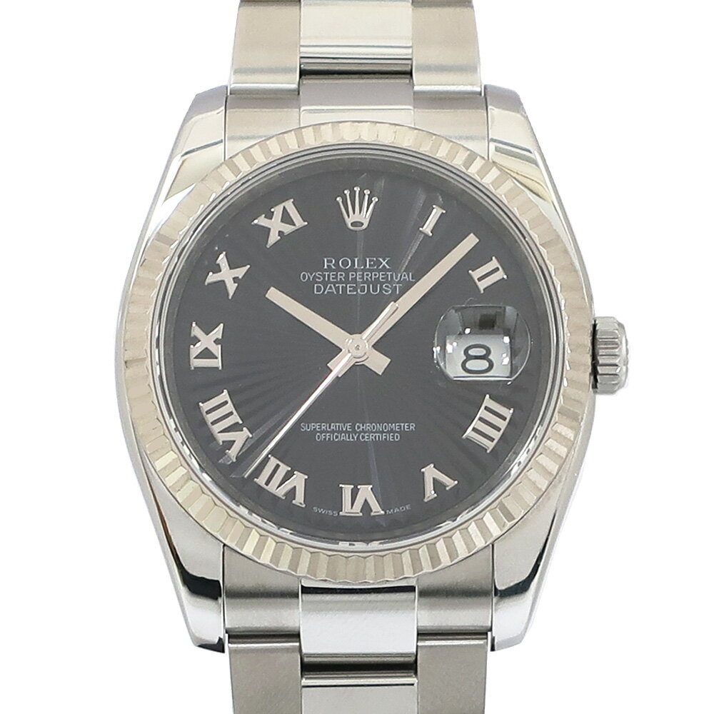 【最大3万円割引クーポン 5/1~】【天白】【ROLEX】ロレックス デイトジャスト36 116234 ブラック サンビーム Z番 ステンレス ホワイトゴールド コンビ 36mm ローマ オイスターブレス 自動巻 メンズ 腕時計【中古】