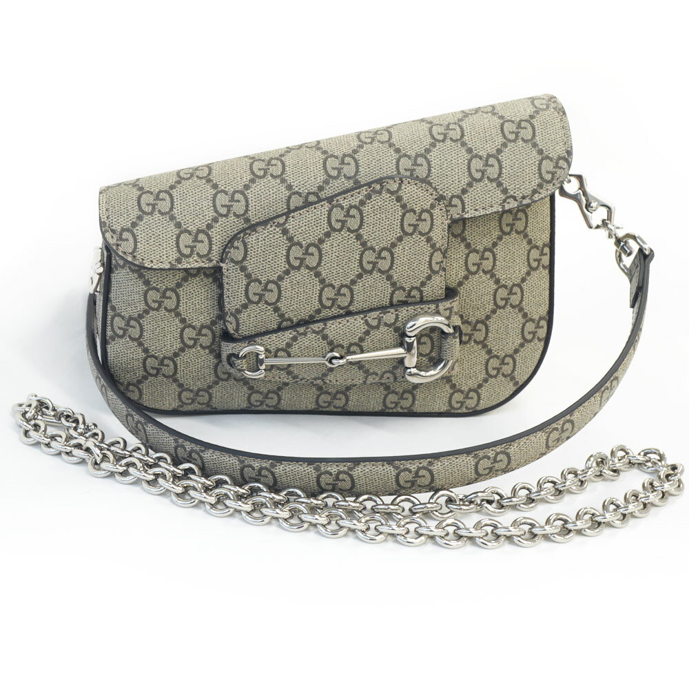【栄】【GUCCI】グッチ 774209 GGスプリーム ホースビット 1955 ショルダーバッグ ベージュ ブラウン チェーンストラップ シルバー金具 保存袋【新品】【未使用】【中古】(4)