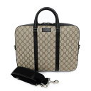 【名東】【GUCCI】グッチ GGスプリーム 2way ブリーフケース 450944 バッグ ベージュ ブラック PVC レザー ビジネス メンズ【中古】