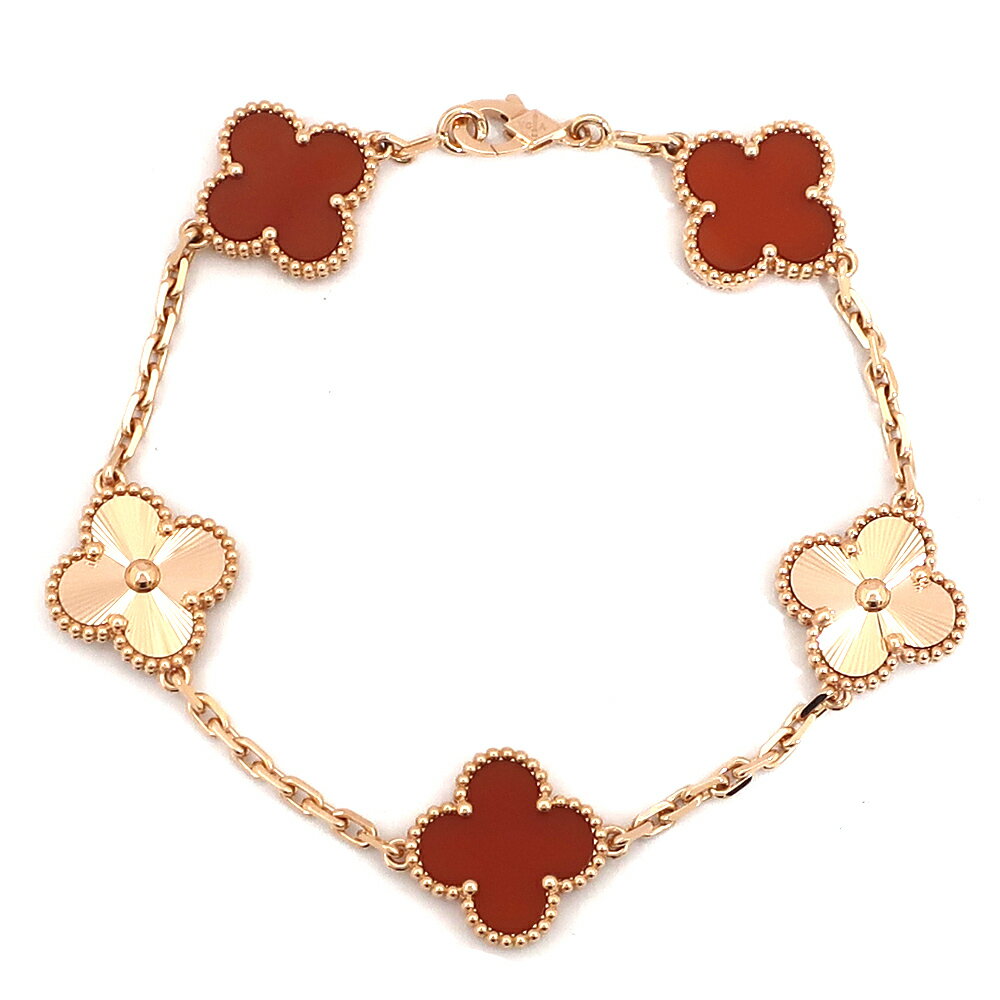 【天白】【VAN CLEEF&ARPELS】ヴァンクリーフ＆アーペル ヴィンテージ アルハンブラ ブレスレット VCARP7R00 5モチーフ K18 ピンクゴールド ギョシェ カーネリアン ジュエリー レディース 2025年【新品】【未使用】【中古】のサムネイル