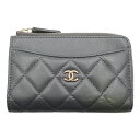 【天白】【CHANEL】シャネル コインケース付きカードケース L字ファスナー グレー ラムスキン ゴールド金具 ココマーク 小物 レディース【中古】