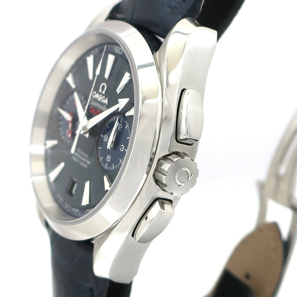 【天白】【OMEGA】オメガ シーマスター アクアテラ 150M コーアクシャル クロノメーター GMT レザーベルト クロノグラフ 231.13.43.52.03.001 ステンレススチール SS 自動巻き メンズ 保証書付【中古】