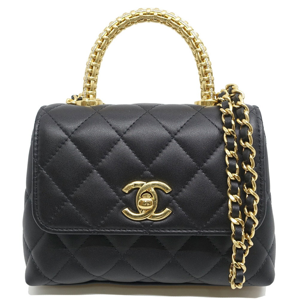 【栄】【CHANEL】シャネル ミニミニココハンドル マトラッセ ランダムシリアル レザー BK GD金具 ヴィンテージ加工 ショルダーバッグ レディース 女性 箱 保存袋【中古】のサムネイル