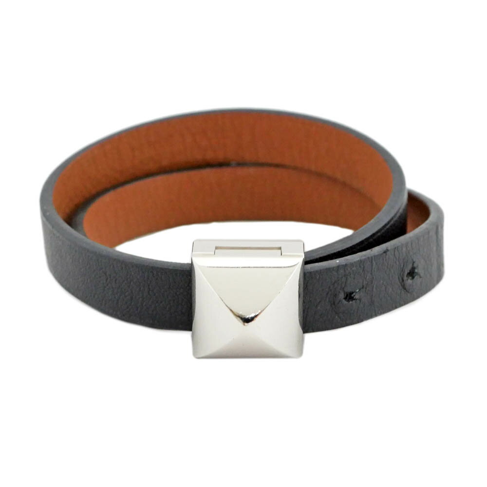 【名東】【HERMES】エルメス ブレスレット メドール アンフィニ ドゥブルトゥール サイズT2 ブラック シルバー金具 ブレスレット バングル アクセサリー 小物 レディース【中古】