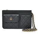 【名東】【CHANEL】シャネル マトラッセ チェーンウォレット AP3466 クラッチ チェーンショルダー キャビアスキン 黒 ブラック ゴールド金具 レディース【中古】