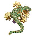 【栄】【JEWELRY】ジュエリー ブローチ ツァボライト2.65ct ルビー0.03ct 動物モチーフ アニマル K18YG イエローゴールド 女性 レディー...