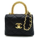 【栄】【CHANEL】シャネル ココハンドル マイクロ ハンドバッグ ショルダー 2WAY マトラッセ ココマーク ランダムシリアル レザー ブラック ゴールド...