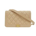 【最大3万円割引クーポン 8/1~】【名東】【CHANEL】シャネル ボーイシャネル チェーンウォレット ショルダーバッグ キャビアスキン ベージュ GD金具 ...