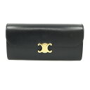 【栄】【CELINE】セリーヌ 10E313DPV.38NO ラージウォレット トリオンフ シャイニーカーフスキン ウォレット レザー 長財布 黒 ブラック ゴ...