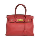 【最大3万円割引クーポン 8/1~】【名東】【HERMES】エルメス バーキン30 トートバッグ 赤系 トゴ A刻印 2017年製造 ゴールド金具 ハンド【中古...