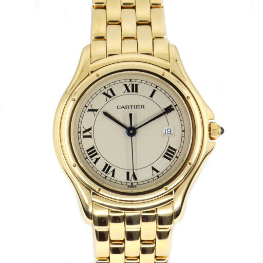 【栄】【CARTIER】カルティエ パンテール クーガー フィガロ LM W25013B9 アイボリー 腕時計 750 K18 YG イエローゴールド クォーツ ボーイズ【中古】 【栄】【CARTIER】カルティエ パンテール クーガー フィガロ LM W25013B9 アイボリー 腕時計 750 K18 YG イエローゴールド クォーツ ボーイズ【中古】