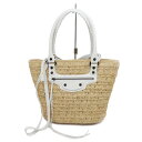【名東】【BALENCIAGA】バレンシアガ ル シティ スモール バスケット 828888 ホワイト ナチュラル ラフィア ハンド ショルダー 2WAY バッ...