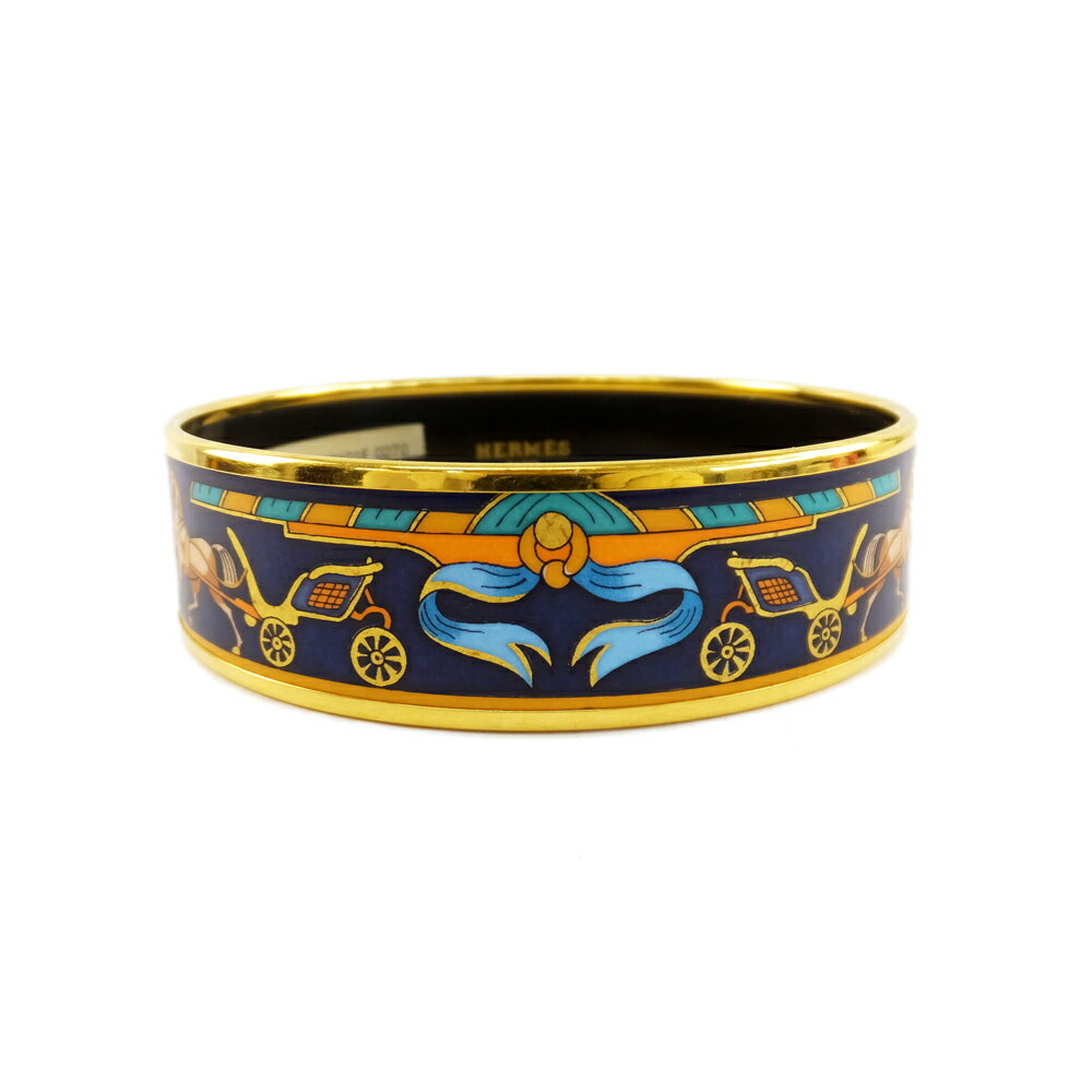 【天白】【HERMES】エルメス エマイユMM バングル ネイビー ゴールド金具 ブレスレット 馬車 約39.1g 腕周り約21cm 小物 アクセサリー 腕輪【中古】