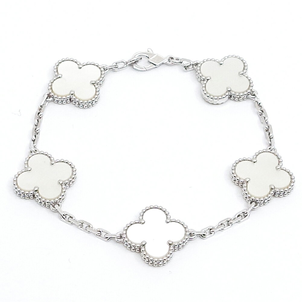 【栄】【VAN CLEEF&ARPELS】ヴァンクリーフ＆アーペル K18WG ヴィンテージアルハンブラ ブレスレット ホワイトシェル 白蝶貝 5モチーフ 750WG VCARF48400 MOP ジュエリー【中古】のサムネイル