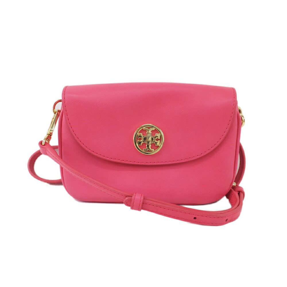 【天白】【TORYBURCH】トリーバーチ ショルダーバッグ ピンク フレンチローズ ゴールド金具 レザー クラッチバッグ レディース バッグ 鞄【中古】