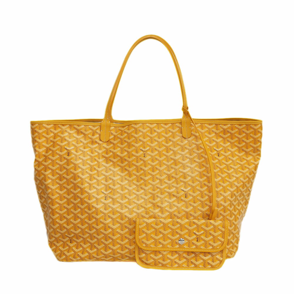 【天白】【GOYARD】ゴヤール サンルイGM ヘリンボーン トートバッグ イエロー レザー ポーチ付 メンズ レディース バッグ 鞄【中古】