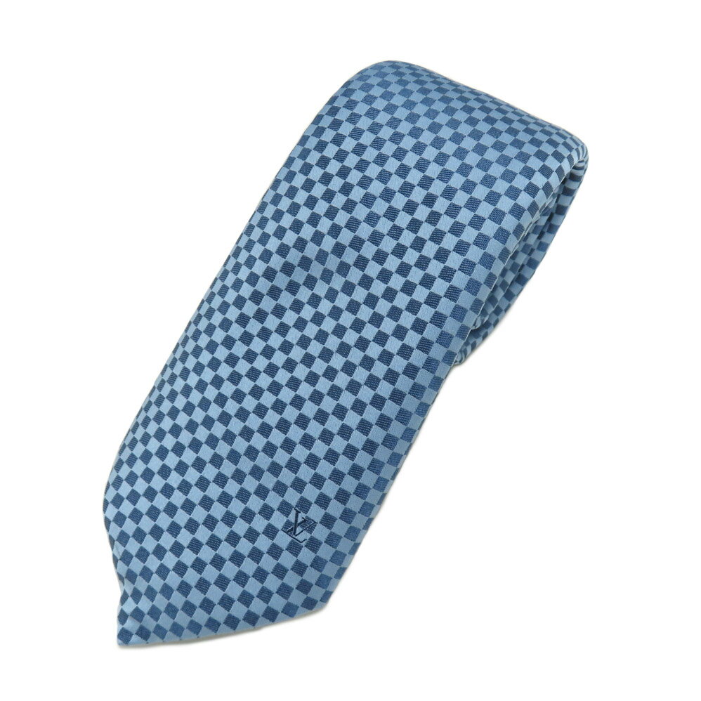 【名古屋】【LOUIS VUITTON】ルイヴィトン ネクタイ クラヴァット プティ ダミエ マイクロ ブルー 水色 シルク100％ 9CM ビジネス 小物 メンズ【新品同様】【中古】