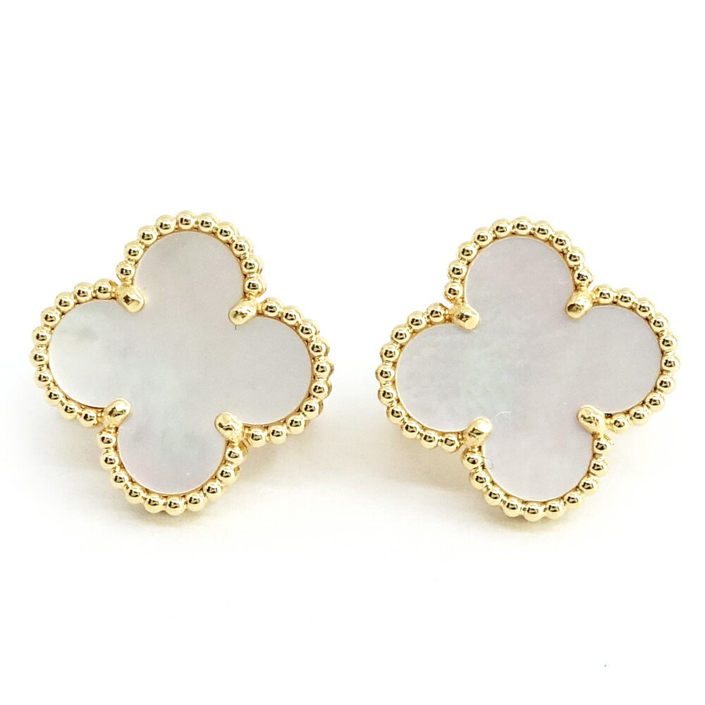 【栄】【VAN CLEEF＆ARPELS】ヴァンクリーフ＆アーペル K18YG ヴィンテージアルハンブラ ピアス ホワイトシェル 白蝶貝 MOP VCARA44100 750YG ジュエリー【中古】のサムネイル
