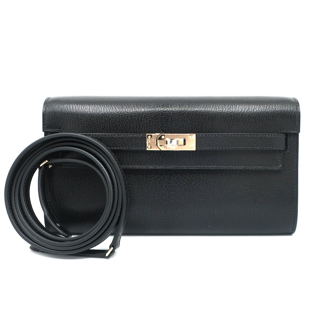 【天白】【HERMES】エルメス ケリートゥーゴー ブラック エレクトラム金具 シルバー ゴールド K刻印 長..