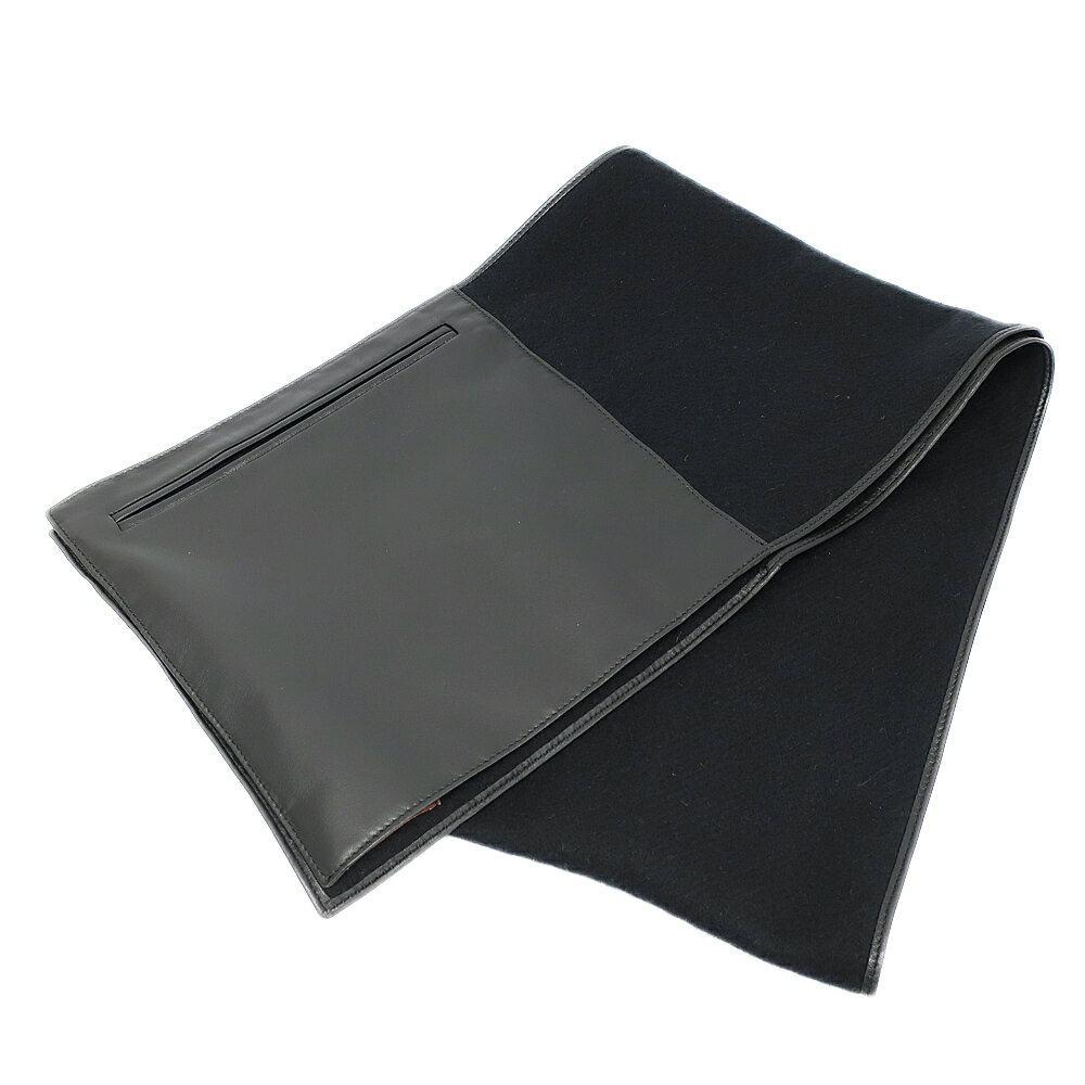 【天白】【LOEWE】ロエベ ストール マフラー ポケット付 ブラック レザー カシゴラ アパレル 小物 ファッション その他 メンズ レディース【中古】