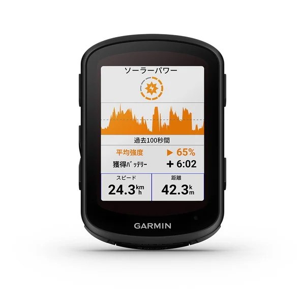 GARMIN(ガーミン) Edge 840 SOLAR(エッジ840ソーラー) 本体のみ GPSサイクルコンピューター ソーラー充電対応 サイズ 57.8 x 85.1 x 19.6 mm 参考重量 88.9g 防水性能 IPX7 バッテリー 充電式リチウムイオン（Power Glass ソーラー充電搭載） ライド中の電源供給 Power MountおよびGarmin Charge バッテリーパック バッテリー節約モード 〇 ディスプレイ カラー 2.6インチ 解像度 246 x 322 ピクセル 稼働時間 約32時間 操作方法 ボタン＋タッチスクリーン 衛星測位 GPS GLONASS みちびき（補完信号） GALILEO センサー 気圧高度計 磁力計 ジャイロセンサー 加速度計 環境光センサー 無線インターフェース Bluetooth、ANT+、Wi-Fi 地図＆メモリ 日本詳細道路地図（City Navigator Plus）自転車道入り 内蔵メモリストレージ：32G ウェイポイント/お気に入り/位置：200 ナビゲーションルート：100コース 履歴：最大200時間分 デイリースマート機能 Connect IQ デバイス上のConnect IQ ストア 通知機能 テキスト応答/テキストによる電話拒否 天気情報 Garmin Connect Mobileによるリアルタイム設定同期 スマートフォン音楽再生操作 VIRB 操作 スマートフォン互換性：iPhone, Android 安全および追跡機能 事故検出（オフロードを含む） 援助要請 LiveTrack GroupTrack ライダー間メッセージ Edgeを探す バイクアラーム 天気情報 アラート InReach 対応 ライフログ機能 消費カロリー（心拍ベース） 週間運動量 トレーニング 計画 分析 機能 データページのカスタマイズ 自動ポーズ インターバルトレーニング ワークアウト ダウンロード可能なトレーニングプラン おすすめワークアウト（レースイベントに合わせた提案） プライマリー/セカンダリーワークアウトターゲット 自動ラップ VO2 Max リアルタイムスタミナ トレーニングステータス トレーニング負荷 トレーニング負荷バランス サイクリング能力分析 コースのニーズ分析 トレーニング効果 リカバリーアドバイザー パーチャルパートナー レース Stravaライブセグメント Trendline Popularity Routing（Garmin Connectのデータに基づく最適なルート検索） 自動スクロール Physio TrueUp アウトドア レクリエーション 機能 ClimbPro ClimbPro - コース ClimbPro - フリーライド サイクリング機能 アラート（設定した時間/距離/心拍数/カロリーのゴールに達するとアラームが鳴る） コース パワーガイド 人気のヒートマップ サイクリングダイナミクス MTB ダイナミクス Trailforksのトレイルデータ内蔵 パワーメータ互換性（互換性のあるサードパーティのANT+対応パワーメータからパワーデータを表示） Variaレーダー（リアフェイスレーダー）との互換性 Variaカメラ（リアカメラ）との互換性 Variaライトとの互換性 eBike航続可能距離ルーティング 無線インターフェース Edge リモート操作 Varia リモート操作 ANT+電動シフト対応 SHIMANO Di2 シンクロシフト対応 スマートトレーナー操作 拡張ディスプレイ（GarminウォッチがEdgeでデータ画面を共有できるようにします） ■セット内容 Edge 840 Solar 本体 ハンドルステムマウント フラッシュアウトフロントマウント ストラップ USBケーブル Type-A to Type-Cクイックスタートマニュアル※全ての機能を利用するにはパワーセンサーや、BLE対応のスマートフォンなど、対応した機器が別途必要です。ご注文の前にご確認ください。表示されている在庫情報については、実際の在庫情報と連動しておりません。ご注文頂きましたら、弊社および仕入先の在庫を確認いたしまして、メールにてご連絡させて頂きます。廃盤や欠品・納期未定などの理由により、ご注文をキャンセルさせていただく場合がございます。商品のカラーはディスプレイ環境により実物と異なって見える場合がございます。掲載商品の仕様、ロゴ等のデザインはランニングチェンジ等により予告なく変更になる場合があります。ご利用規約の内容をご覧いただき、ご了承頂いた上で ご注文をお願い致します。&nbsp;&nbsp;