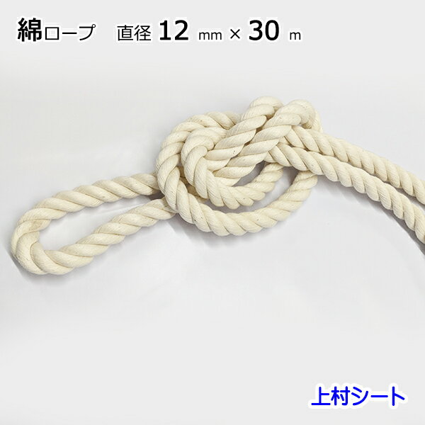 ⇒1mからご希望の長さにカット可能　こちらへ ⇒巻き販売(200m)はこちらへ ⇒その他の直径/太さはこちらへ ⇒綿金剛打ロープはこちらへ ⇒綿スピンドルコードはこちらへ ⇒その他、各種ロープ、組紐はこちらへ 綿ロープは、手触りがよく柔らかいロープです。 用途・・・手芸 装飾など コットンロープ　綿ロープ 打ち方：3打　3つ打ち 直径：12mm　（12ミリ） 長さ：30m綿ロープ（生成り） 直径 カット販売 200m 直径 カット販売 200m 直径 カット販売 200m 3mm ○ ○ 9mm ○ ○ 18mm ○ ○ 4mm ○ 10mm ○ ○ 20mm ○ ○ 5mm ○ ○ 12mm ○ ○ 22mm ○ ○ 6mm ○ ○ 14mm ○ ○ 24mm ○ ○ 8mm ○ ○ 16mm ○ ○ 30mm ○ ○