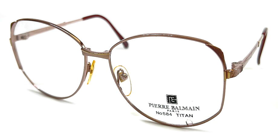 ヴィンテージ 婦人メタル メガネフレーム PIERRE BALMAIN PARIS ピエールバルマン 584 57mm チタン ピンク 昭和 レトロ モダン 現品限り