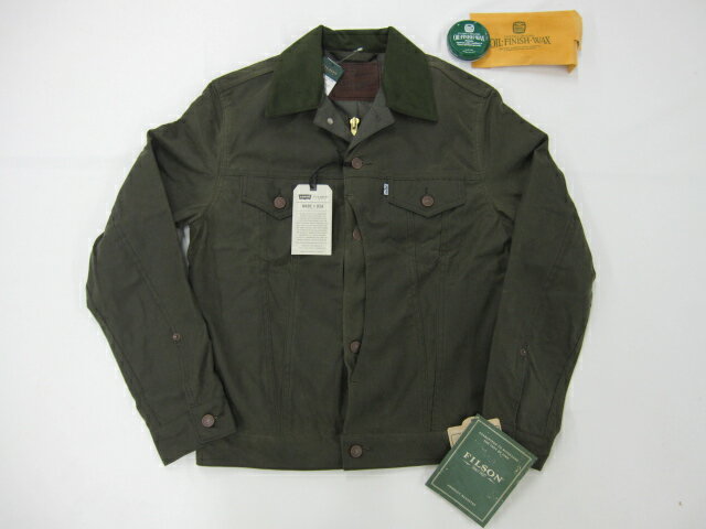 送料無料【特典あり♪こだわりのUSA製バンダナをプレゼント】【FILSON x LEVIS】OIL FINISH　SHELTER CLOTH HUNTER TRUCKER JACKET （フィルソン×リーバイス オイルフィニッシュシェルタークロス ハンタートラッカージャケット）MADE IN USA