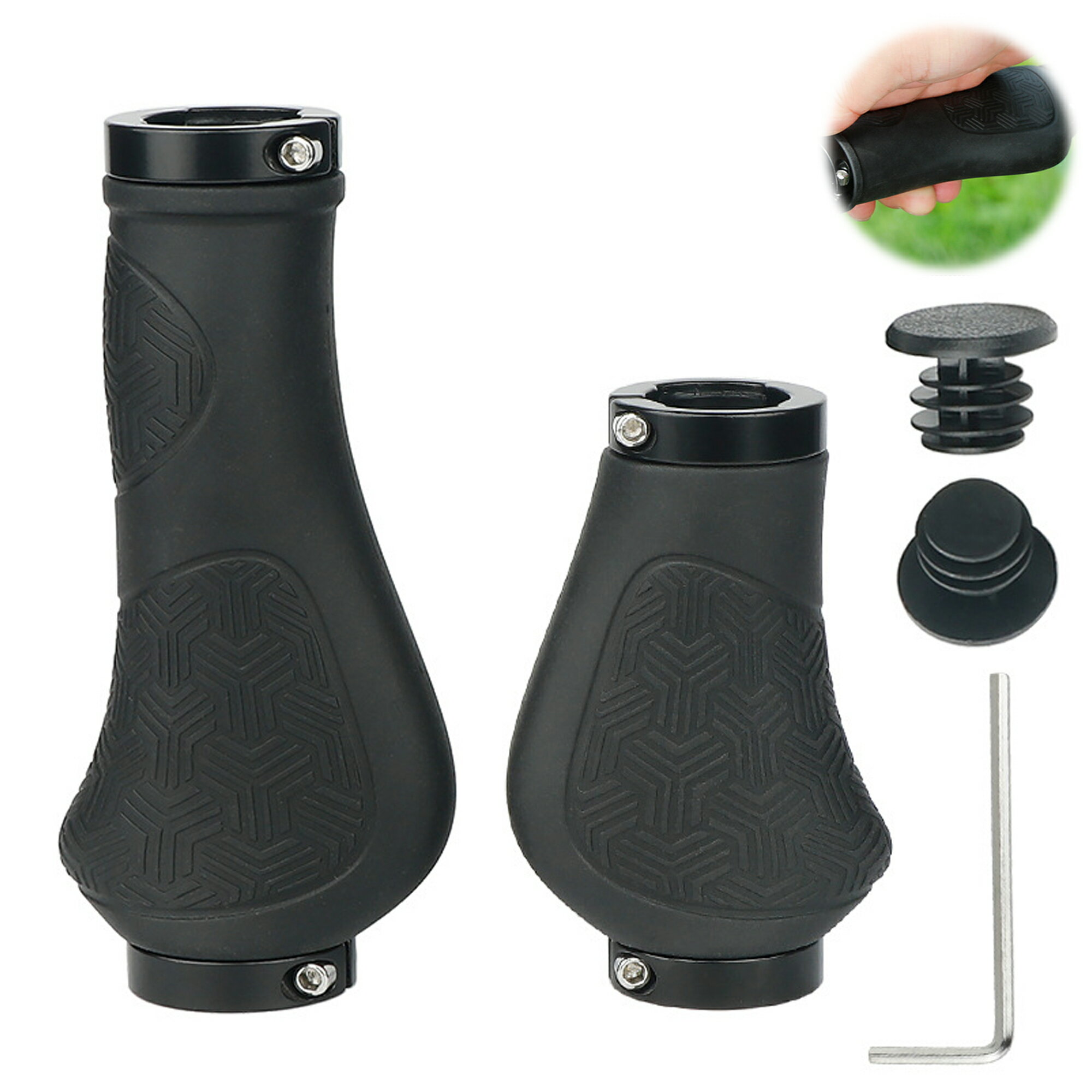 【在庫あり】【2個セット】自転車グリップ 自転車 グリップ 快適 滑り止め ロック可能 緩衝性 快適通気性 ゴム 耐摩耗性 （ブラックロング1個+ショート1個） 送料無料