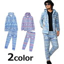 【閉店セール】上下セット スウエット上下 メンズ オルティガ柄 ジップアップパーカー & ジョガーパンツ 上下セット ジップパーカー ジョグパンツ レッド ブル...