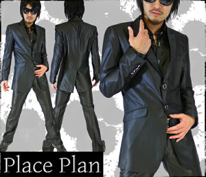 【Place plan】ロング丈シャンブレースーツ■ ブラック【型番113S8478-12】【キレイメ・お兄・ホスト】メンズ スーツ 結婚式 2次会 成人式 入学式 卒業式 シルバー 遊び ドレス ホストネット予約